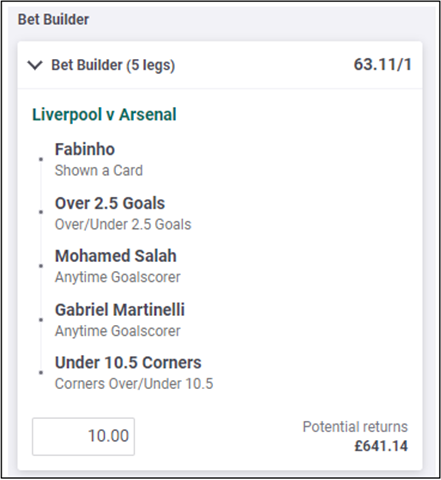 Liverpool v Arsenal - Bet Builder