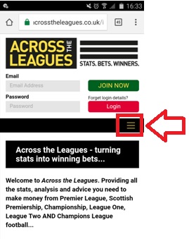 Across the Leagues Mobile Site Navigation